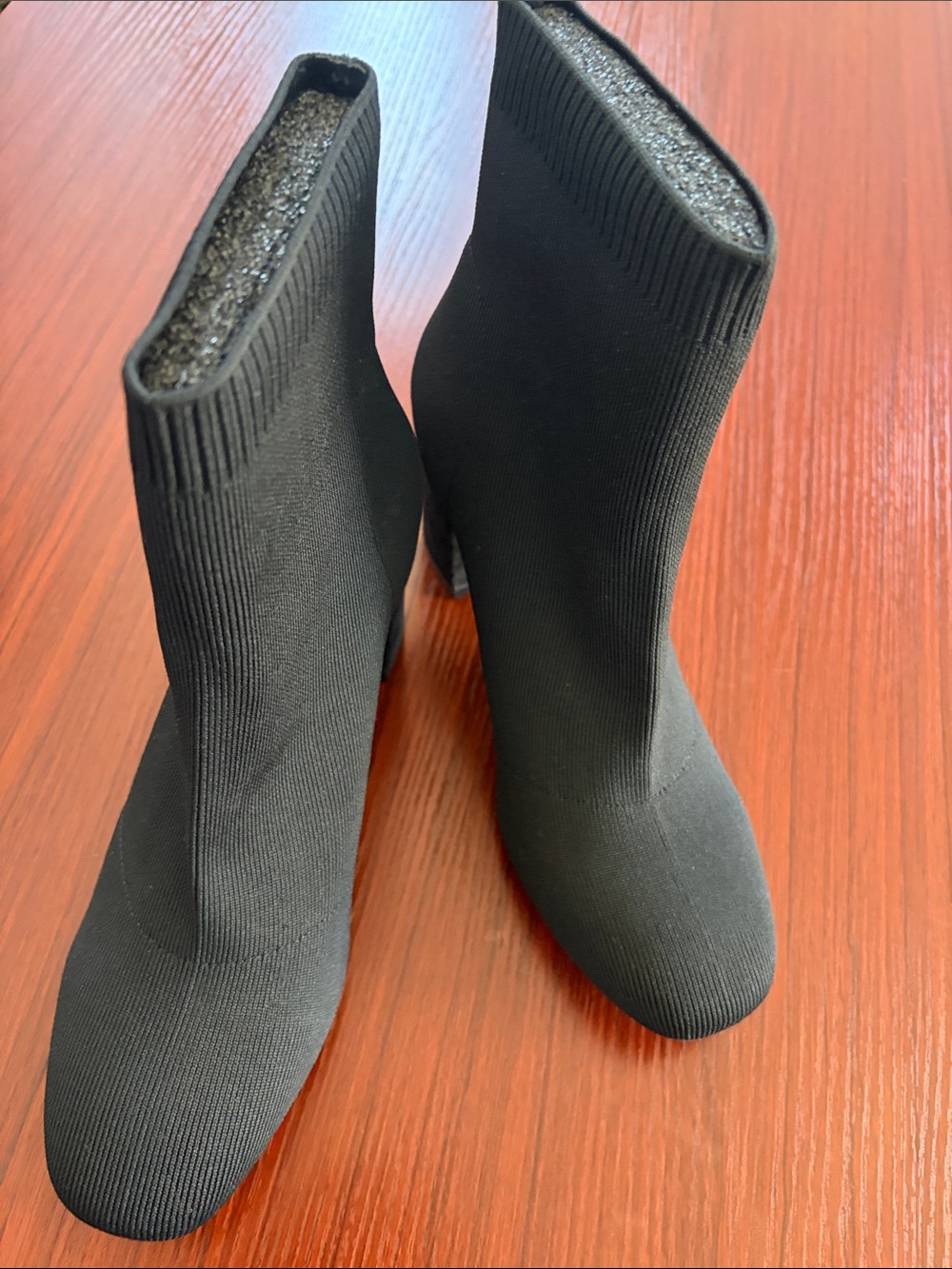 MIA Black Stretch-Knit Sock Booties with Block Heel